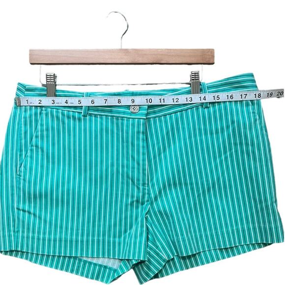 Michael Kors Turquoise Striped Shorts Women Size 12 Flat Front Button Zip Preppy - Picture 8 of 11